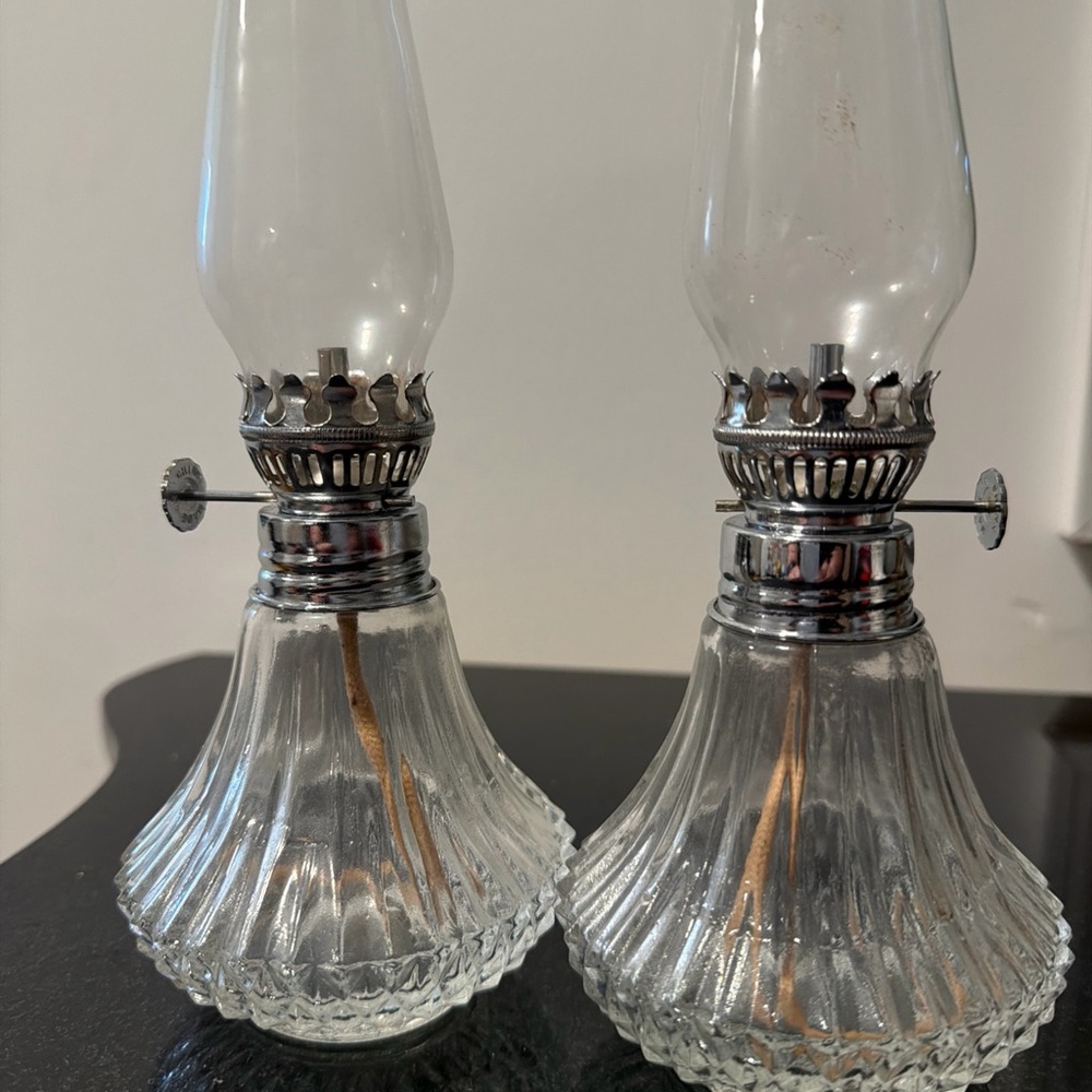 Elegant Glass Oil Lamps - Silver Accents